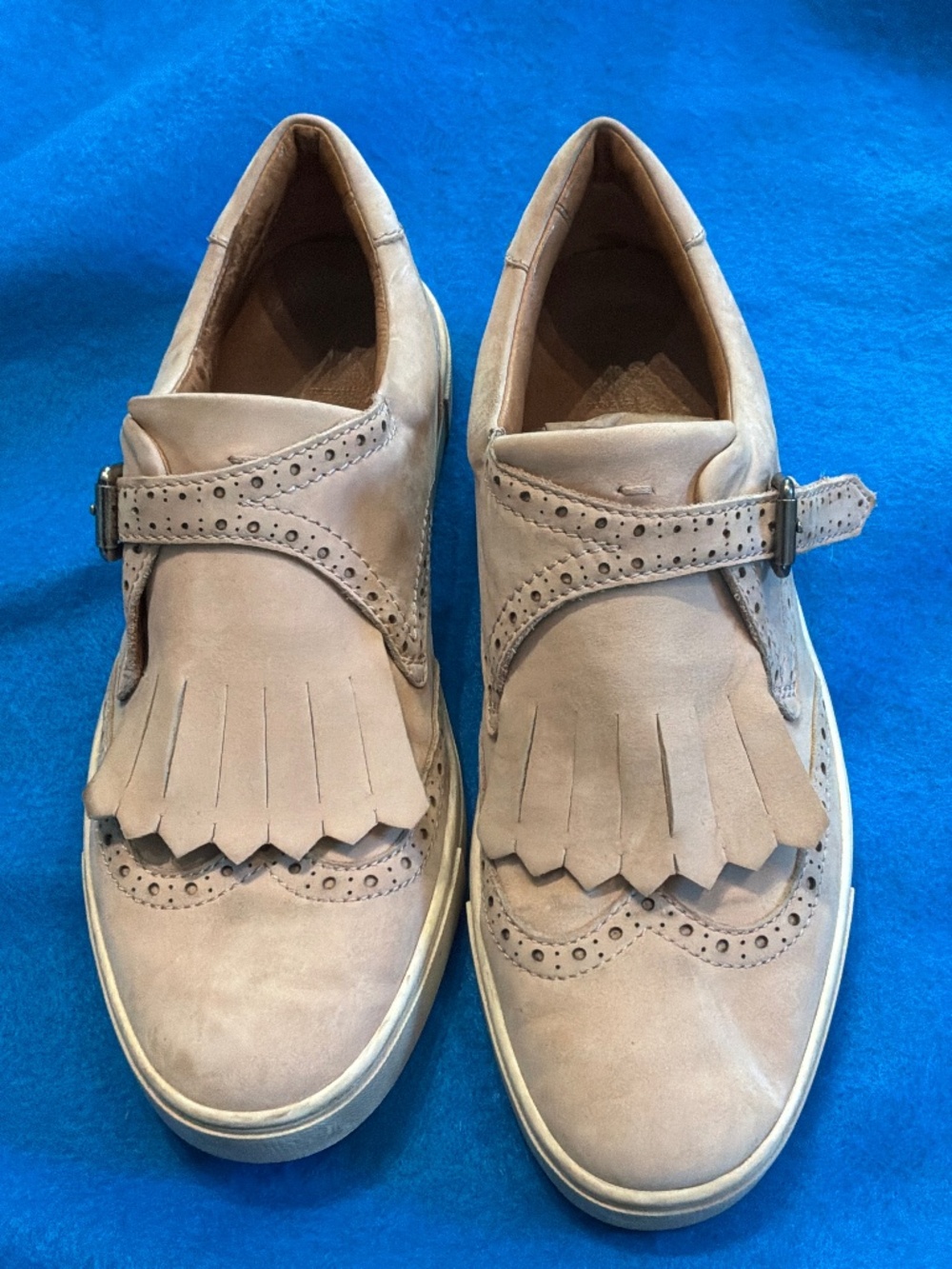 Frye Gemma Kiltie Nubuck Leather Monk Strap Wingtip Sneaker Blush Pink 9M